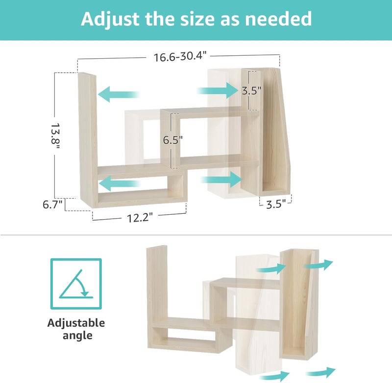 NUTIKAS Desktop File Organizer Desk Organizer Shelf - Wooden Office Organization Shelves for Top of Desk Organizers and Accessories Corner Bookshelf Table Top Shelving Small Hutch Decorations for Women Office - Image 2